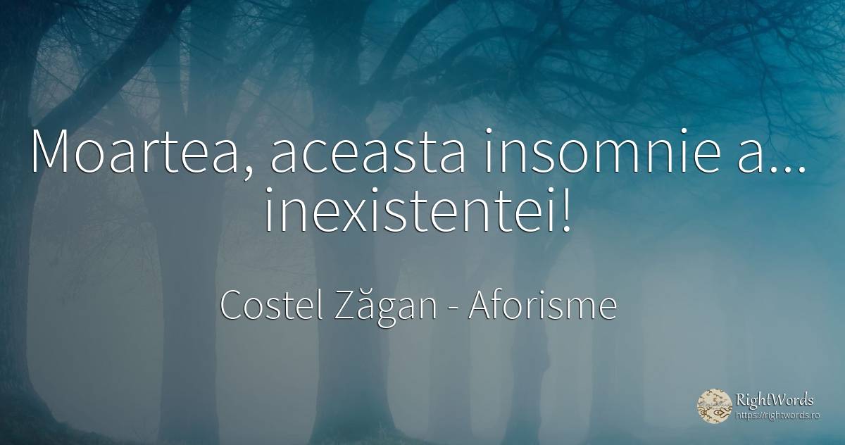 Moartea, aceasta insomnie a... inexistentei! - Costel Zăgan, citat despre aforisme, moarte