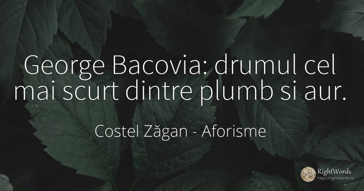 George Bacovia: drumul cel mai scurt dintre plumb si aur. - Costel Zăgan, citat despre aforisme