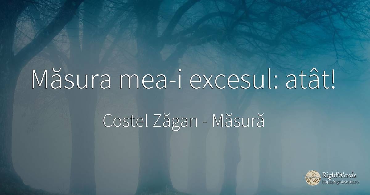 Măsura mea-i excesul: atât! - Costel Zăgan, citat despre măsură, exces, zi de naștere