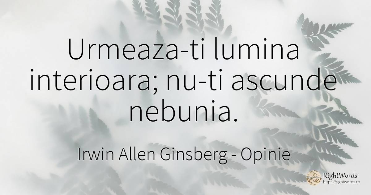Urmeaza-ti lumina interioara; nu-ti ascunde nebunia. - Irwin Allen Ginsberg, citat despre opinie, nebunie, lumină