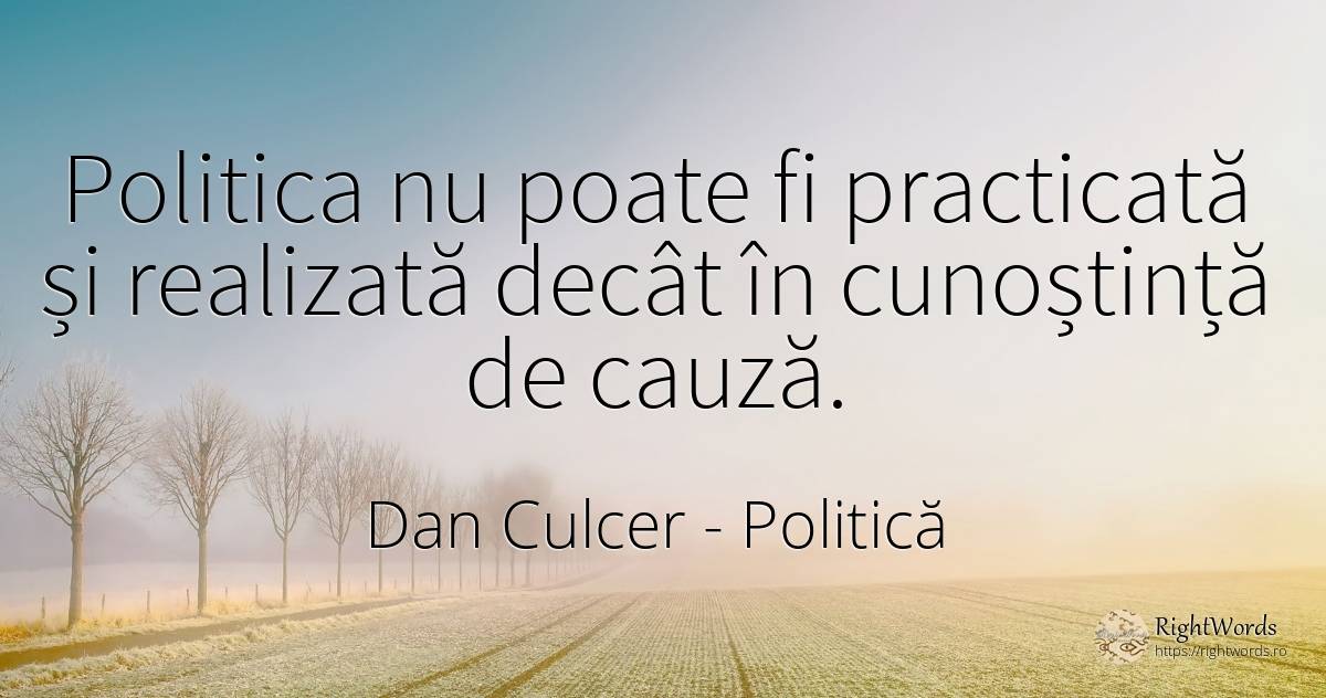 Politica nu poate fi practicată și realizată decât în... - Dan Culcer, citat despre politică