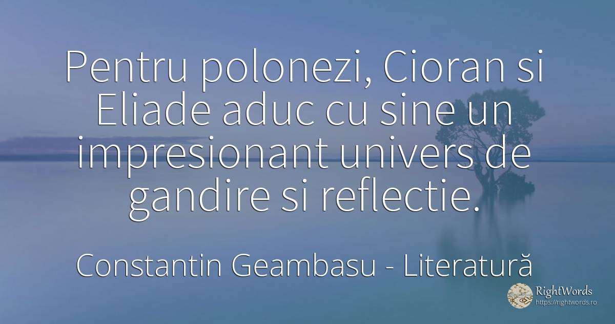 Pentru polonezi, Cioran si Eliade aduc cu sine un... - Constantin Geambasu, citat despre literatură, cugetare, univers