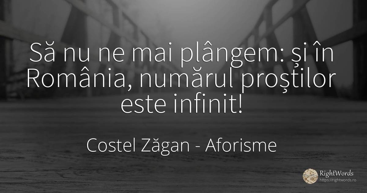 Să nu ne mai plângem: și în România, numărul proștilor... - Costel Zăgan, citat despre aforisme, prostie, numere, infinit