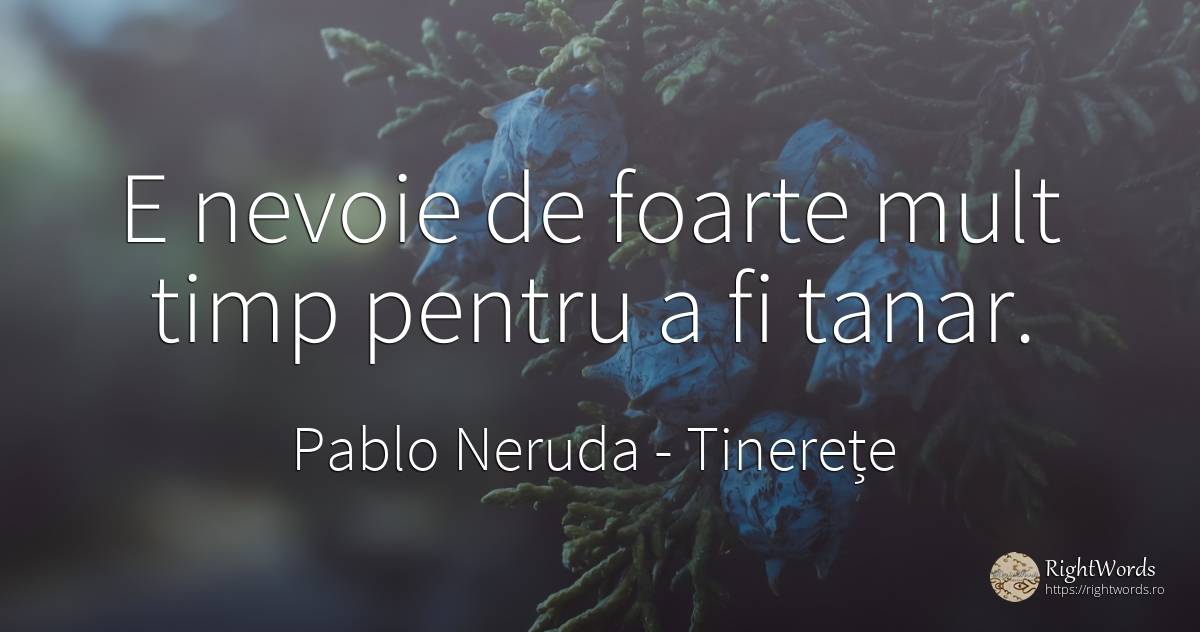 E nevoie de foarte mult timp pentru a fi tanar. - Pablo Neruda, citat despre tinerețe, nevoie, timp