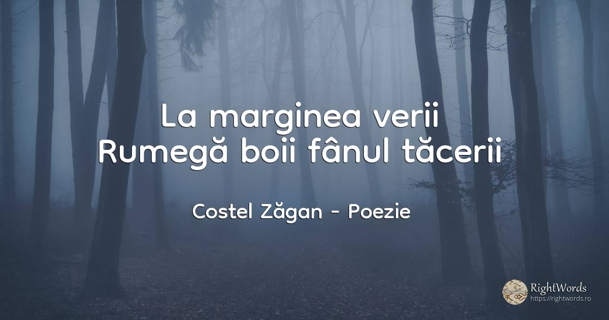 La marginea verii Rumegă boii fânul tăcerii - Costel Zăgan, citat despre poezie