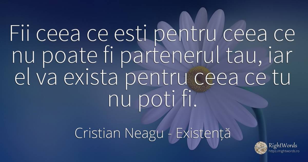 Fii ceea ce esti pentru ceea ce nu poate fi partenerul... - Cristian Neagu (Crinea Gustian), citat despre existență