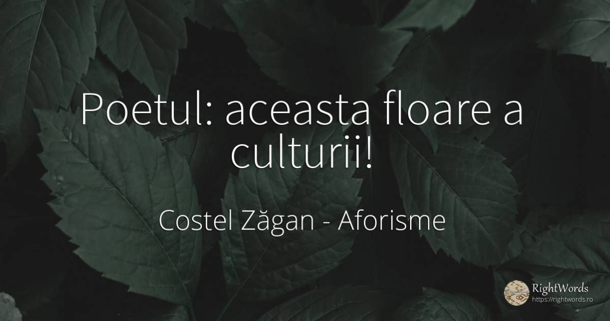 Poetul: aceasta floare a culturii! - Costel Zăgan, citat despre aforisme