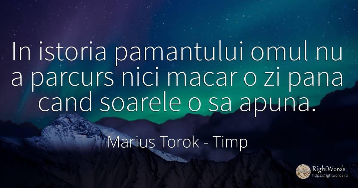 In istoria pamantului omul nu a parcurs nici macar o zi... - Marius Torok (Darius Domcea), citat despre timp, soare, istorie, oameni