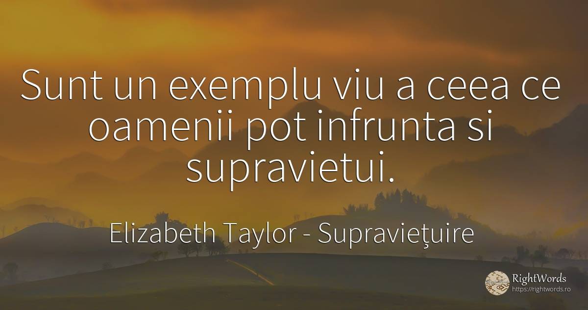 Sunt un exemplu viu a ceea ce oamenii pot infrunta si... - Elizabeth Taylor (Liz Taylor), citat despre supraviețuire, exemplu, oameni
