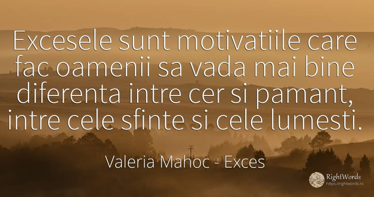 Excesele sunt motivatiile care fac oamenii sa vada mai... - Valeria Mahoc, citat despre exces, cer, pământ, oameni, bine