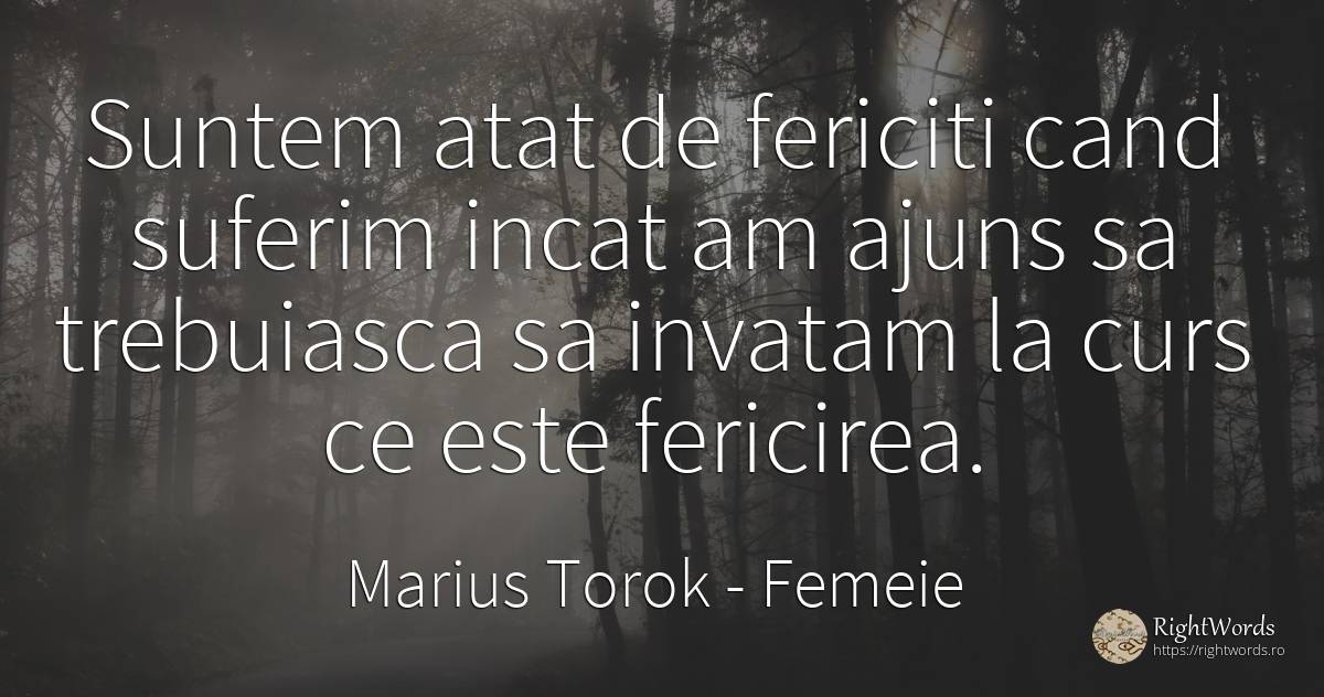 Suntem atat de fericiti cand suferim incat am ajuns sa... - Marius Torok (Darius Domcea), citat despre femeie, fericire