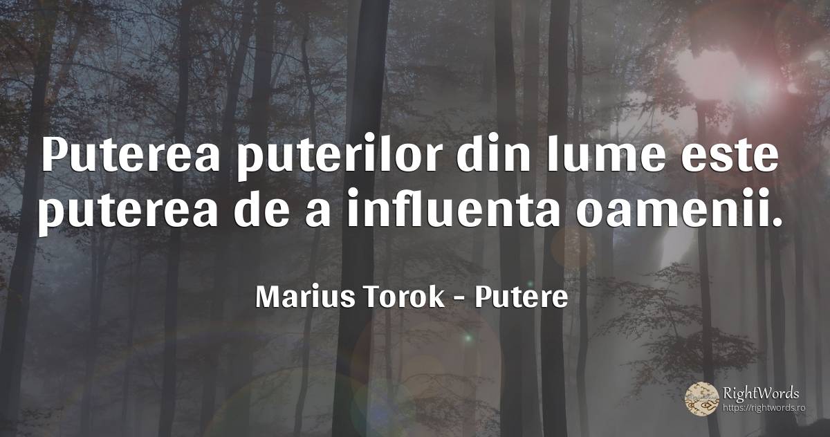 Puterea puterilor din lume este puterea de a influenta... - Marius Torok (Darius Domcea), citat despre putere, influență, lume, oameni