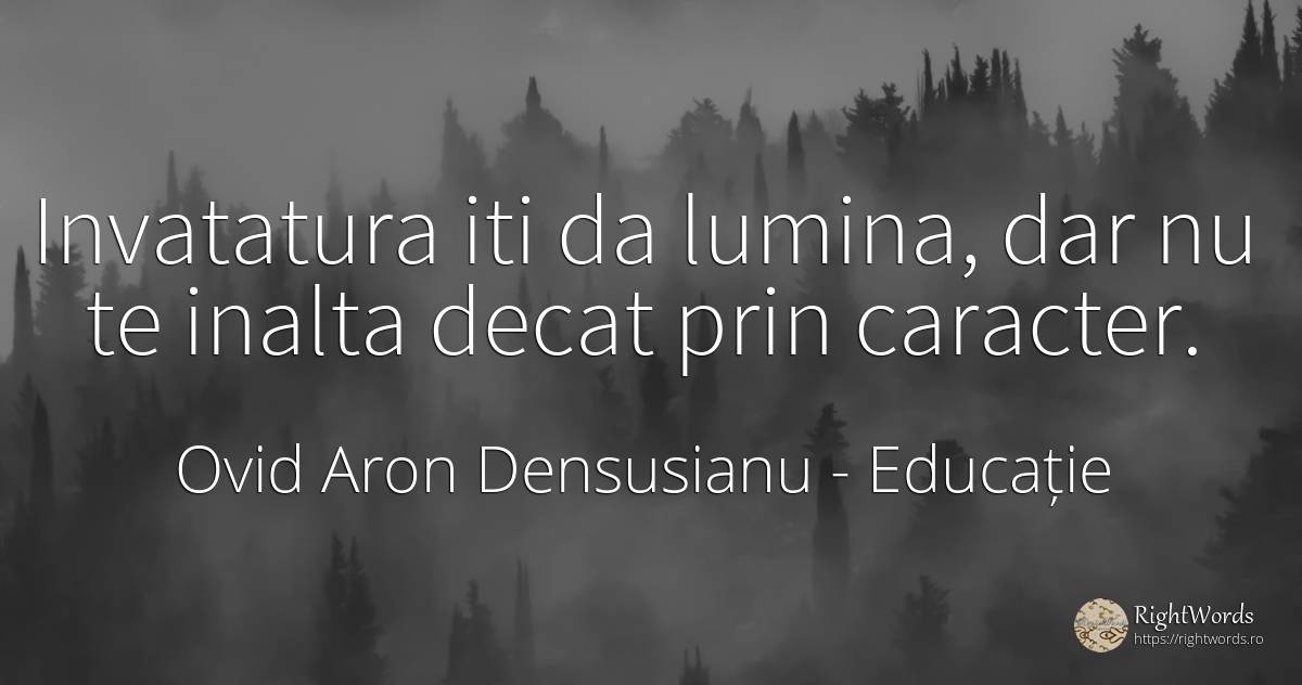 Invatatura iti da lumina, dar nu te inalta decat prin... - Ovid Aron Densusianu, citat despre educație, învățătură, caracter, lumină