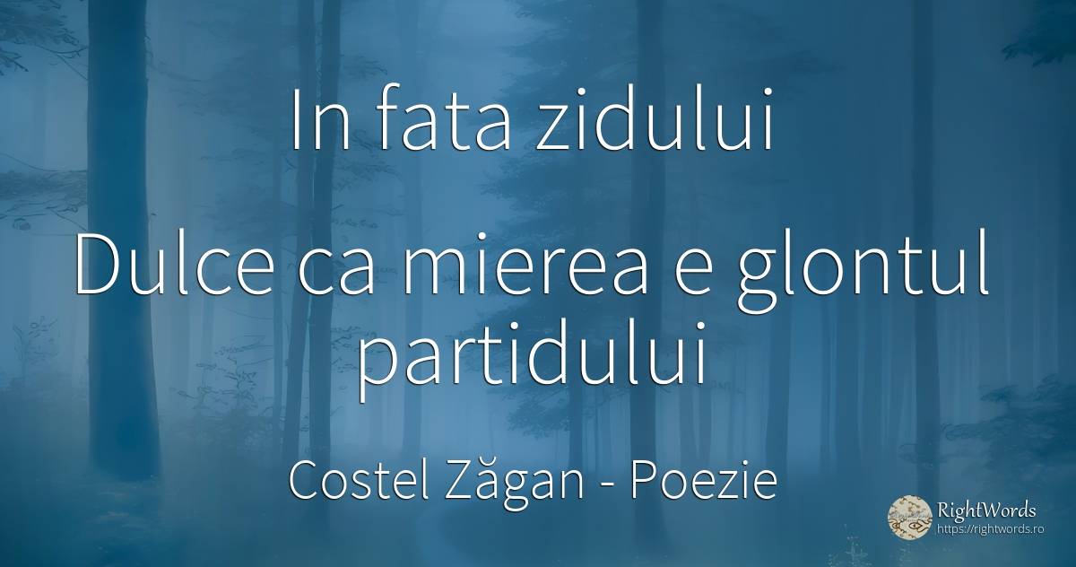 In fata zidului Dulce ca mierea e glontul partidului - Costel Zăgan, citat despre poezie, față