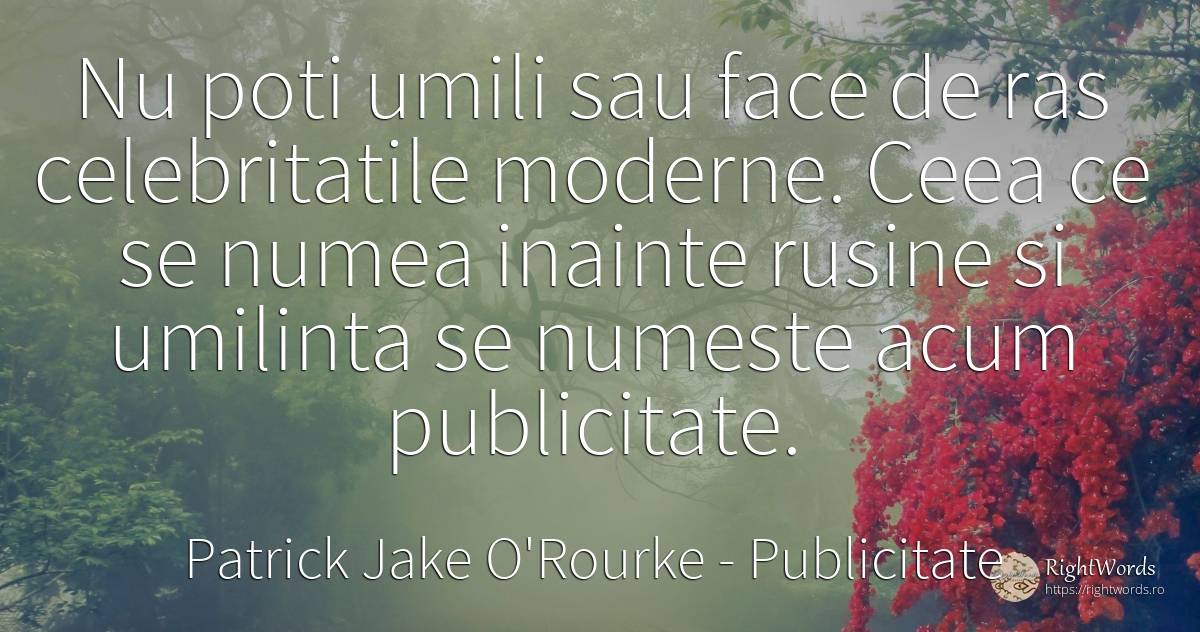 Nu poti umili sau face de ras celebritatile moderne. Ceea... - Patrick Jake O'Rourke, citat despre publicitate, celebritate, umilință, râs, rușine