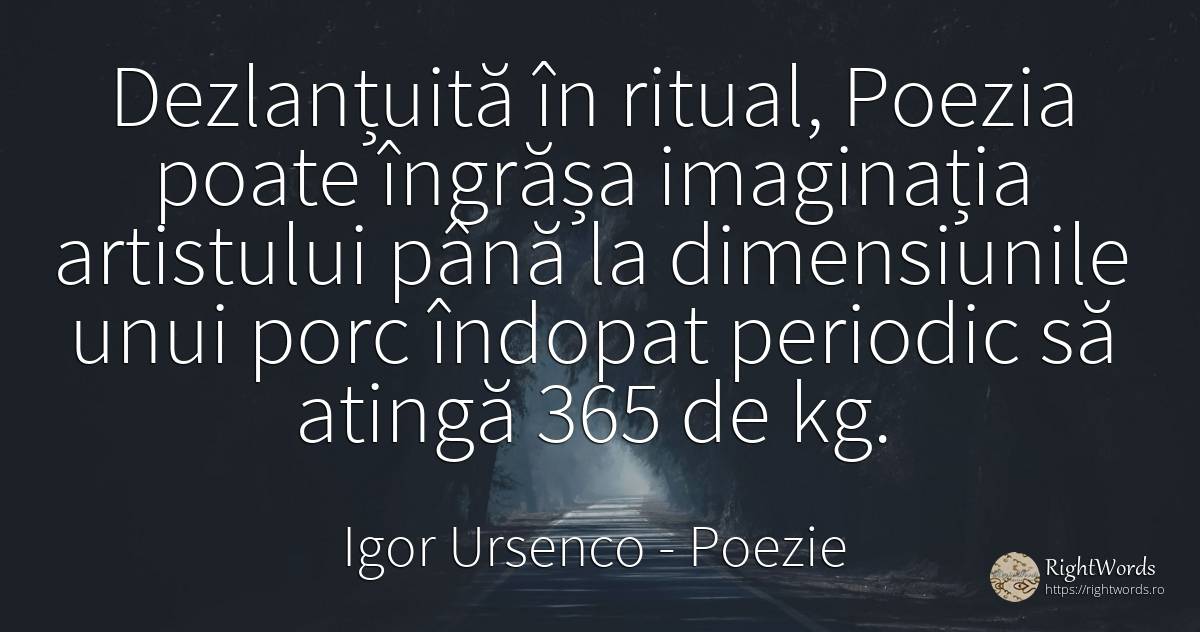 Dezlanțuită în ritual, Poezia poate îngrășa imaginația... - Igor Ursenco, citat despre poezie, imaginație