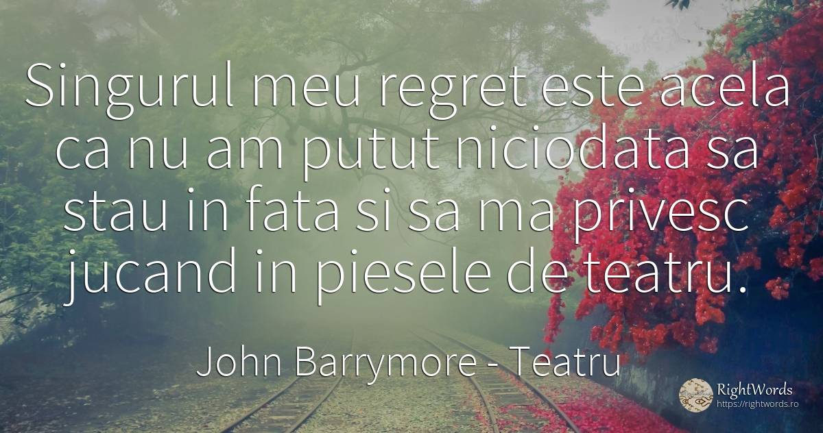 Singurul meu regret este acela ca nu am putut niciodata... - John Barrymore (John Sidney Blyth ), citat despre teatru, regret, față