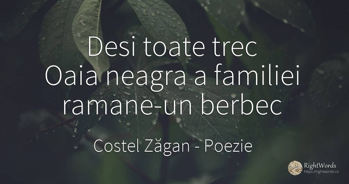Desi toate trec Oaia neagra a familiei ramane-un berbec - Costel Zăgan, citat despre poezie