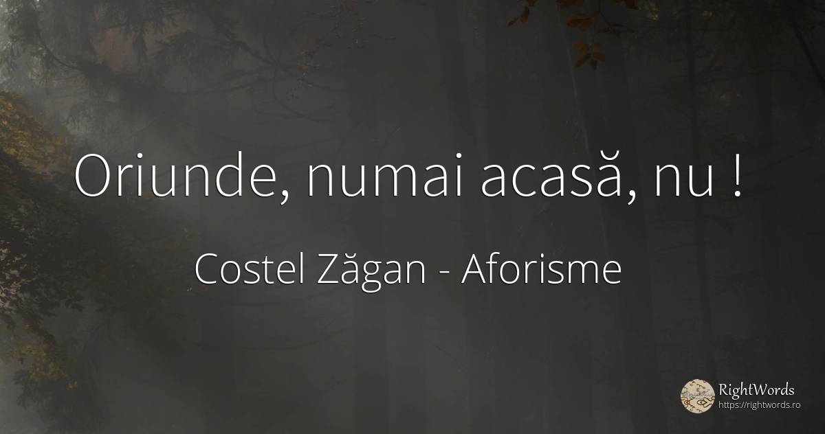 Oriunde, numai acasă, nu! - Costel Zăgan, citat despre aforisme, acasă