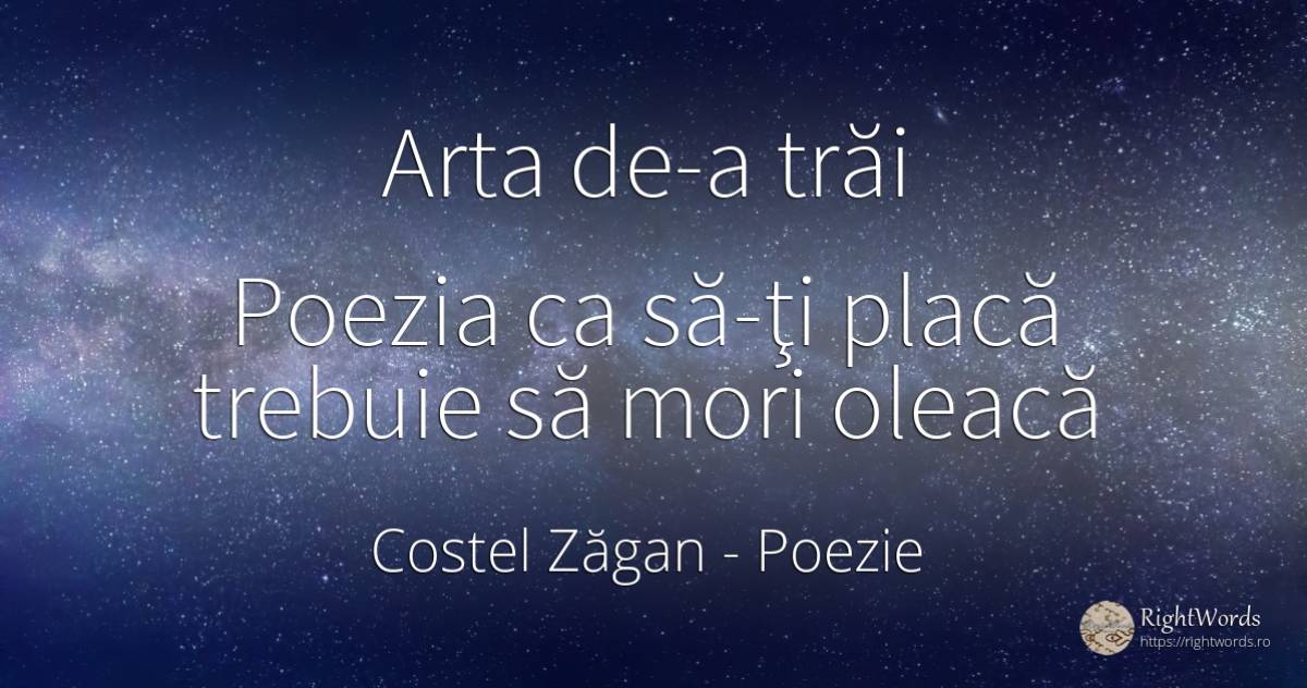 Arta de-a trăi Poezia ca să-ţi placă trebuie să mori oleacă - Costel Zăgan, citat despre poezie, artă, artă fotografică