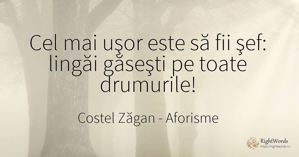 Cel mai uşor este să fii şef: lingăi găseşti pe toate... - Costel Zăgan, citat despre aforisme, șefi