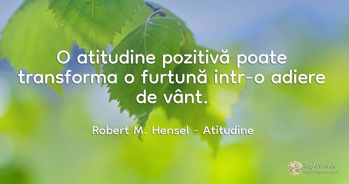 O atitudine pozitivă poate transforma o furtună intr-o... - Robert M. Hensel, citat despre atitudine, schimbare