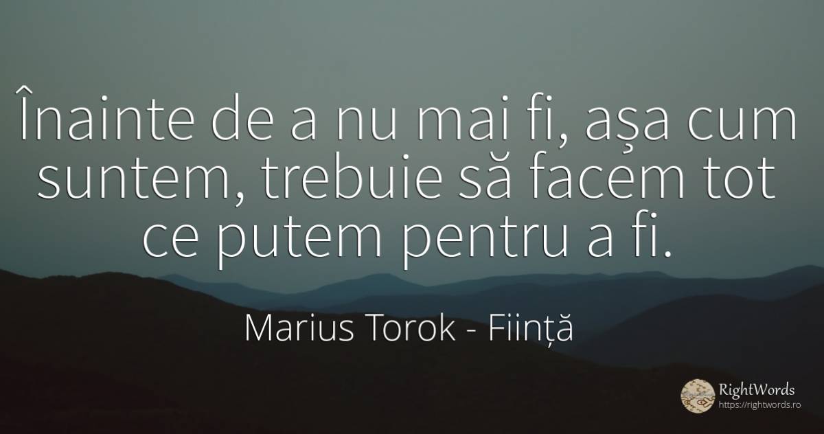 Înainte de a nu mai fi, așa cum suntem, trebuie să facem... - Marius Torok (Darius Domcea), citat despre ființă