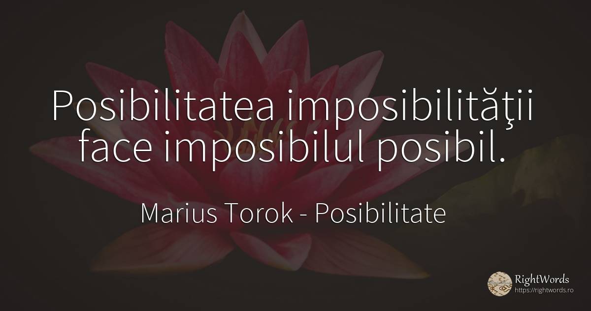 Posibilitatea imposibilităţii face imposibilul posibil. - Marius Torok (Darius Domcea), citat despre posibilitate, imposibil