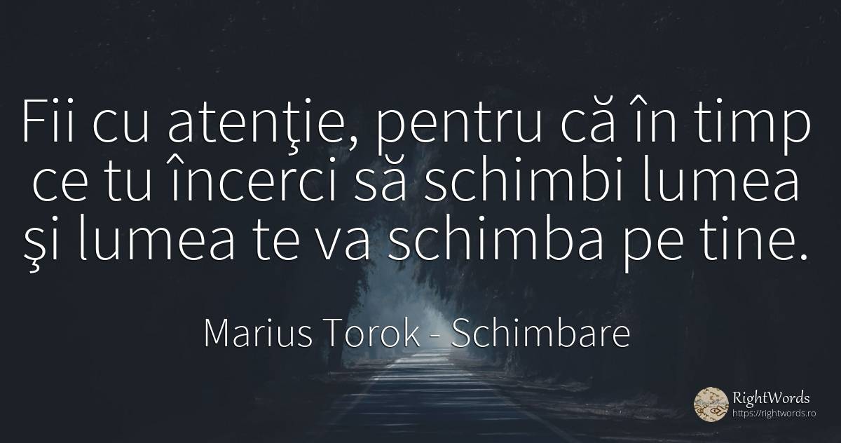 Fii cu atenţie, pentru că în timp ce tu încerci să... - Marius Torok (Darius Domcea), citat despre schimbare, atenție, lume, timp