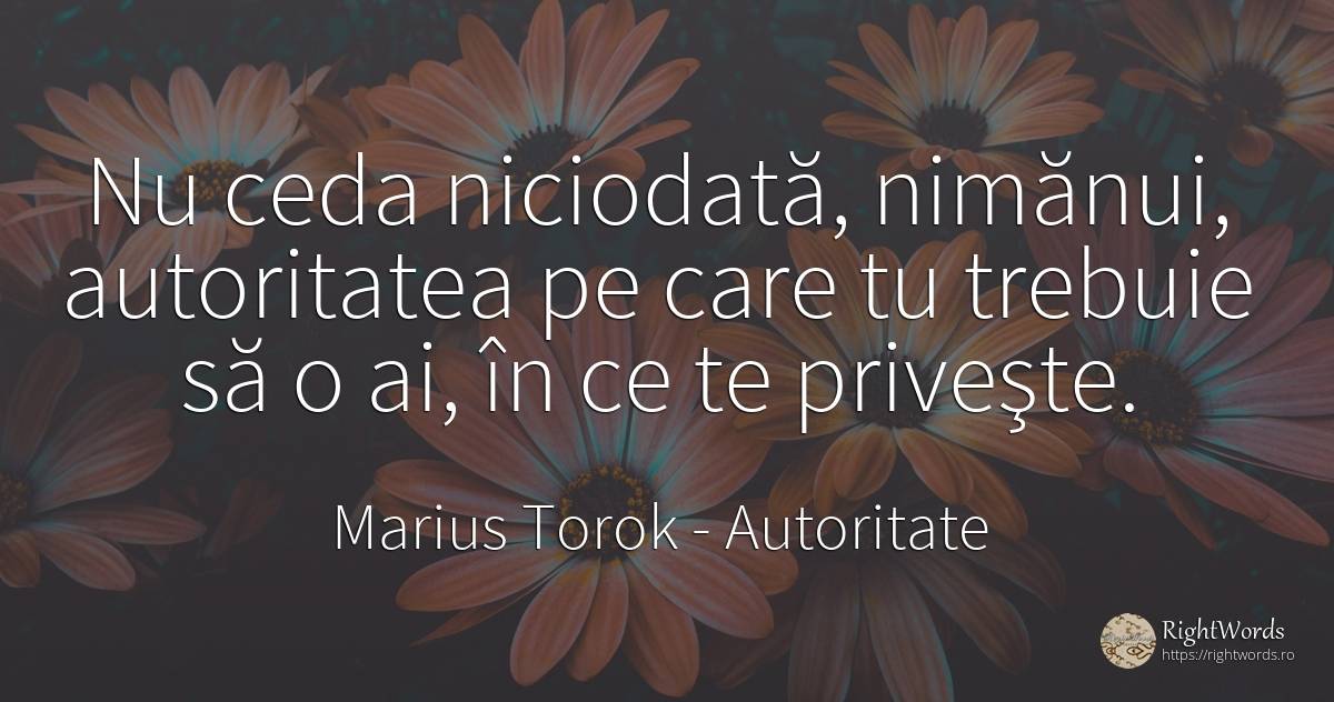 Nu ceda niciodată, nimănui, autoritatea pe care tu... - Marius Torok (Darius Domcea), citat despre autoritate