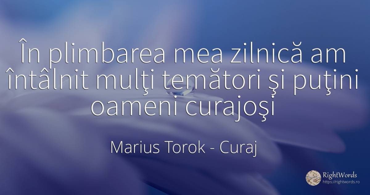 În plimbarea mea zilnică am întâlnit mulţi temători şi... - Marius Torok (Darius Domcea), citat despre curaj, zi de naștere, oameni