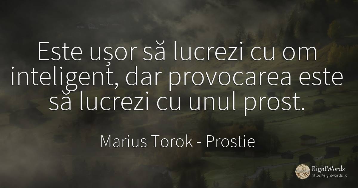 Este ușor să lucrezi cu om inteligent, dar provocarea... - Marius Torok (Darius Domcea), citat despre prostie, inteligență
