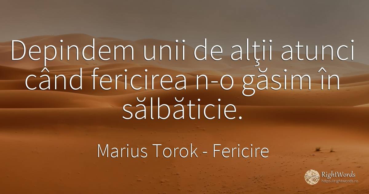 Depindem unii de alţii atunci când fericirea n-o găsim în... - Marius Torok (Darius Domcea), citat despre fericire