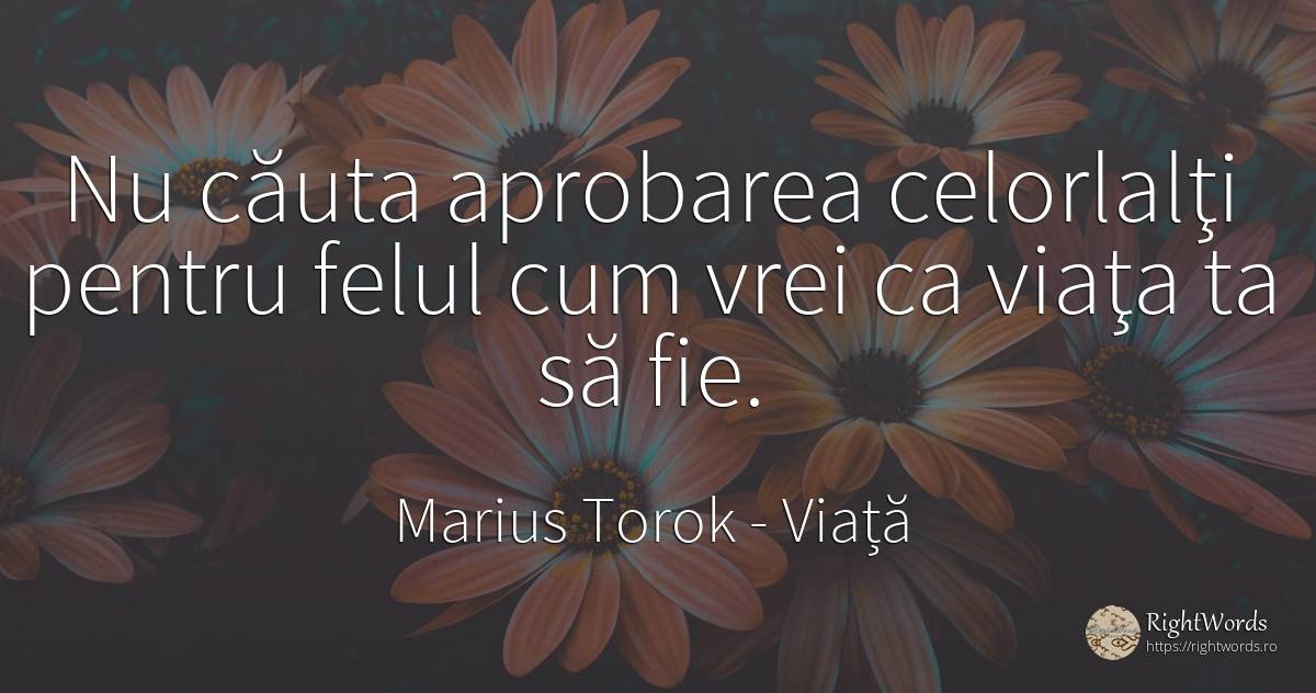 Nu căuta aprobarea celorlalţi pentru felul cum vrei ca... - Marius Torok (Darius Domcea), citat despre viață, căutare