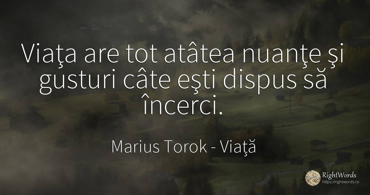 Viaţa are tot atâtea nuanţe şi gusturi câte eşti dispus... - Marius Torok (Darius Domcea), citat despre viață