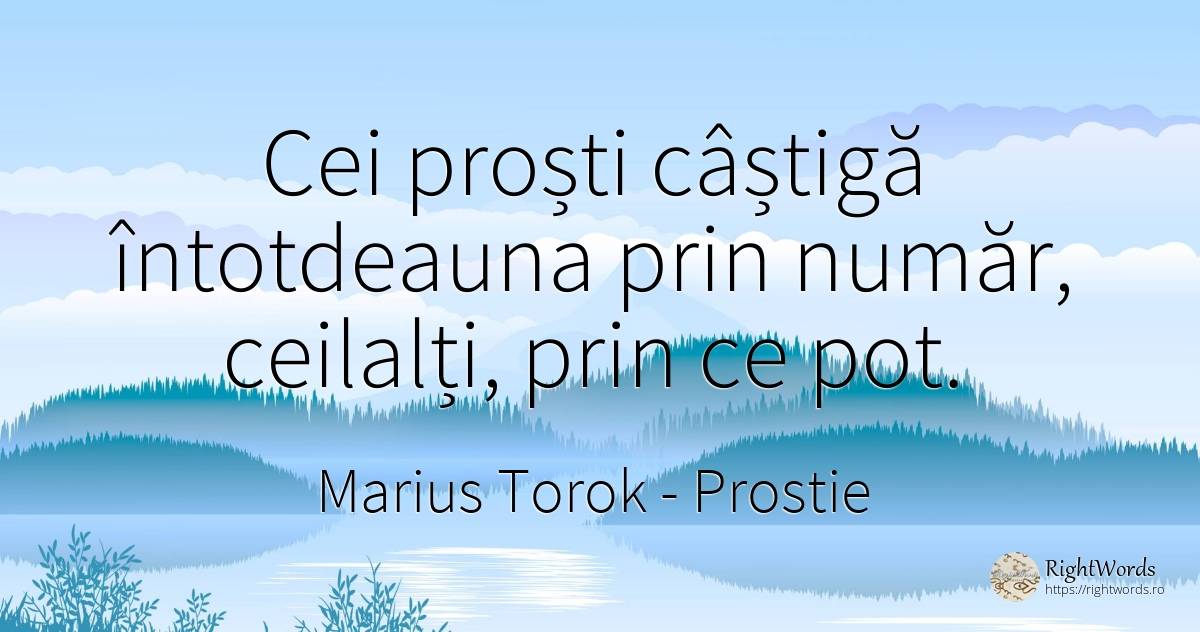 Cei proști câștigă întotdeauna prin număr, ceilalți, prin... - Marius Torok (Darius Domcea), citat despre prostie, numere