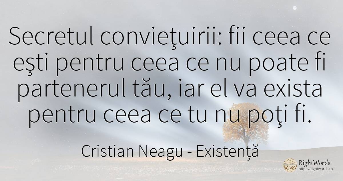 Secretul convieţuirii - Cristian Neagu (Crinea Gustian), citat despre existență, secret