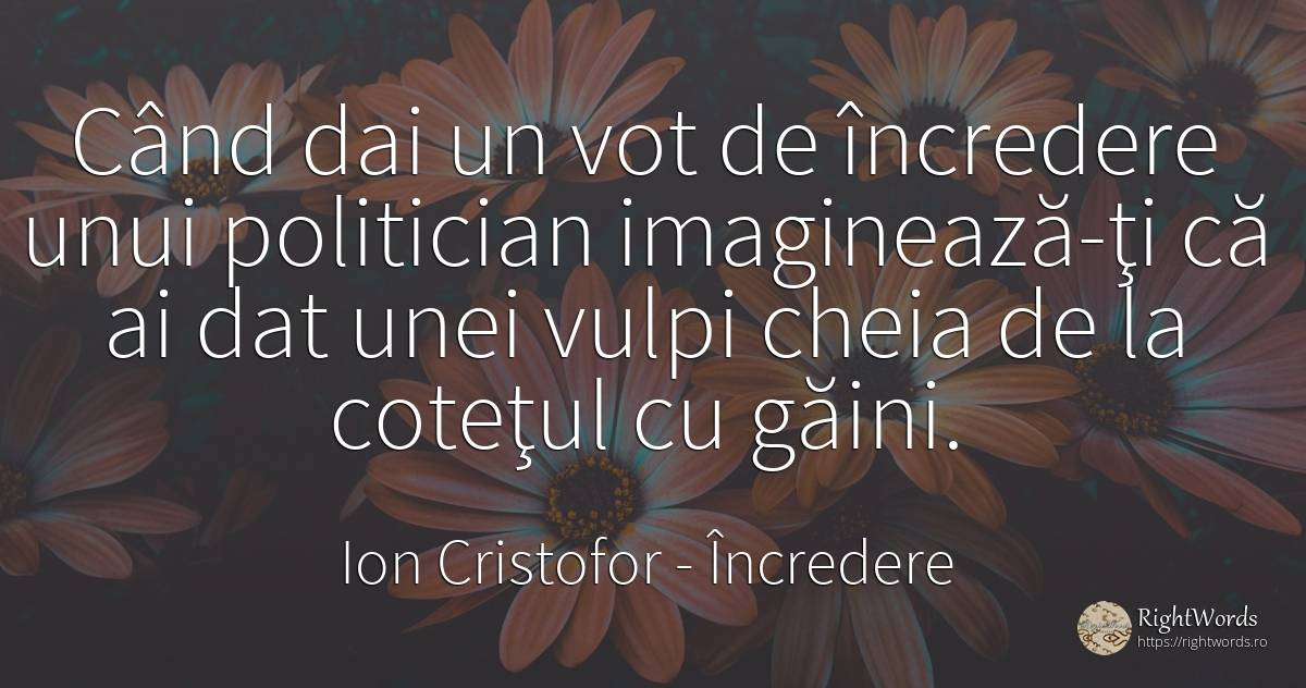 Când dai un vot de încredere unui politician... - Ion Cristofor (Ioan Cristofor Filipas), citat despre politică, încredere
