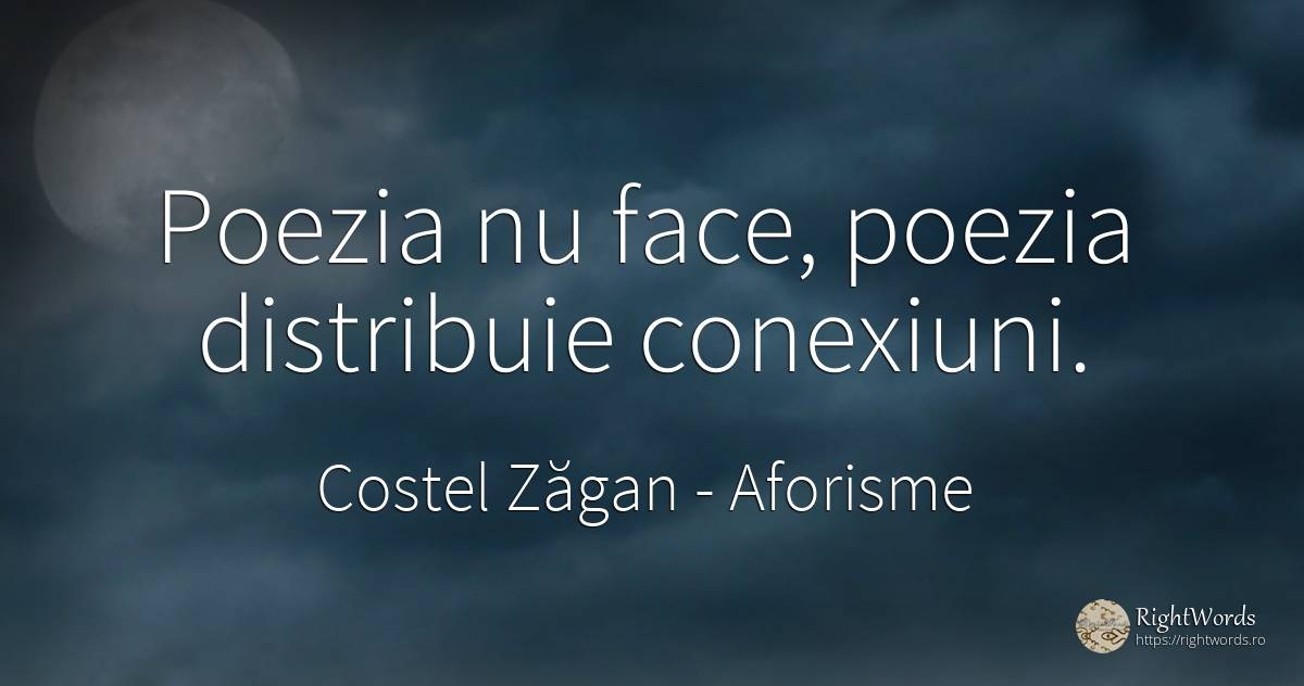 Poezia nu face, poezia distribuie conexiuni. - Costel Zăgan, citat despre aforisme, poezie