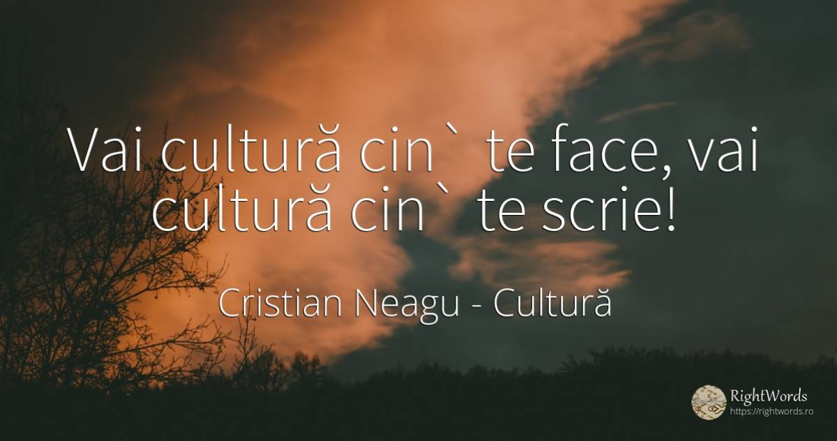 Vai cultură cin` te face, vai cultură cin` te scrie! - Cristian Neagu (Crinea Gustian), citat despre cultură