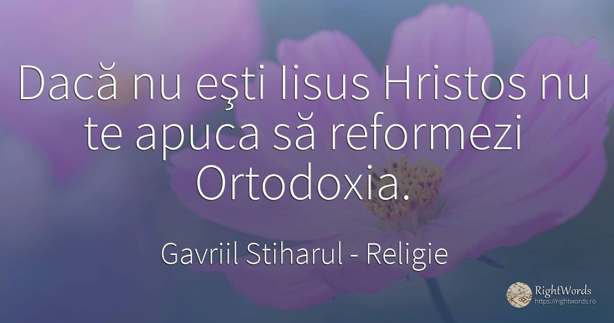 Dacă nu eşti Iisus Hristos nu te apuca să reformezi... - Gavriil Stiharul, citat despre religie