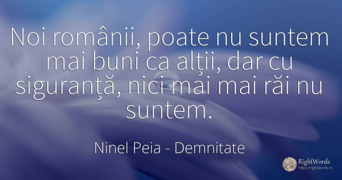 Noi românii, poate nu suntem mai buni ca alții, dar cu... - Ninel Peia, citat despre demnitate, siguranță, rai