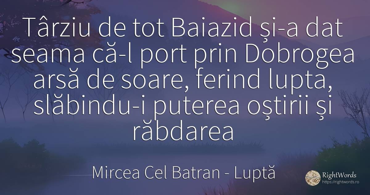 Târziu de tot Baiazid și-a dat seama că-l port prin... - Mircea Cel Batran, citat despre luptă, răbdare, soare, putere