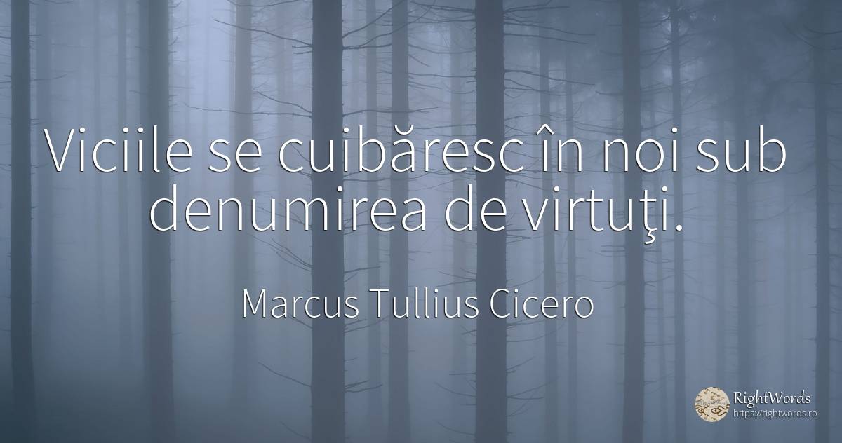 Viciile se cuibăresc în noi sub denumirea de virtuţi. - Marcus Tullius Cicero