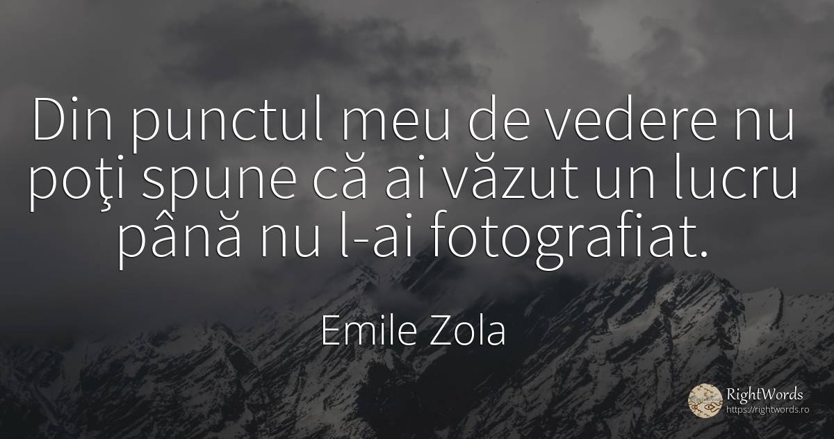 Din punctul meu de vedere nu poţi spune că ai văzut un... - Emile Zola