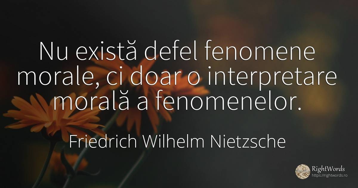 Nu există defel fenomene morale, ci doar o interpretare... - Friedrich Wilhelm Nietzsche