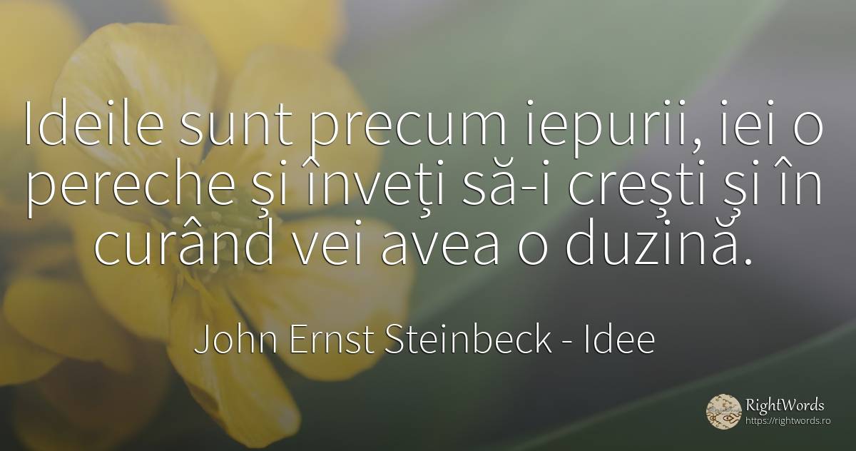 Ideile sunt precum iepurii, iei o pereche și înveți să-i... - John Ernst Steinbeck, citat despre idee