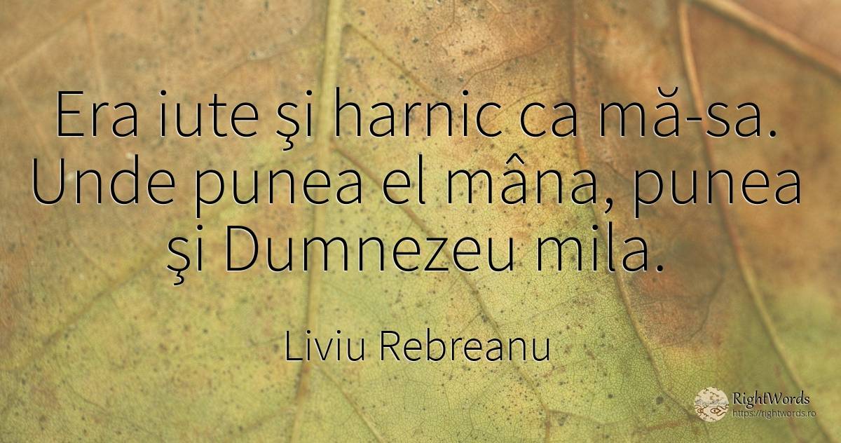 Era iute şi harnic ca mă-sa. Unde punea el mâna, punea şi... - Liviu Rebreanu