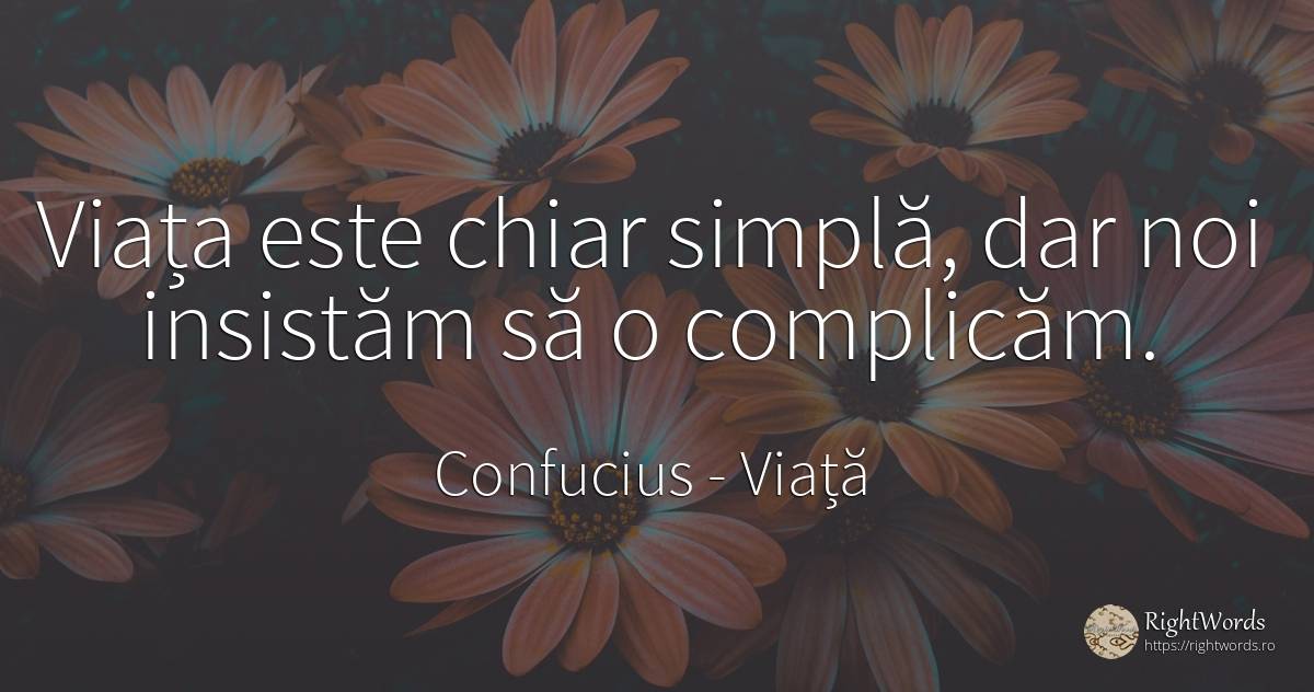 Viața este chiar simplă, dar noi insistăm să o complicăm. - Confucius, citat despre viață