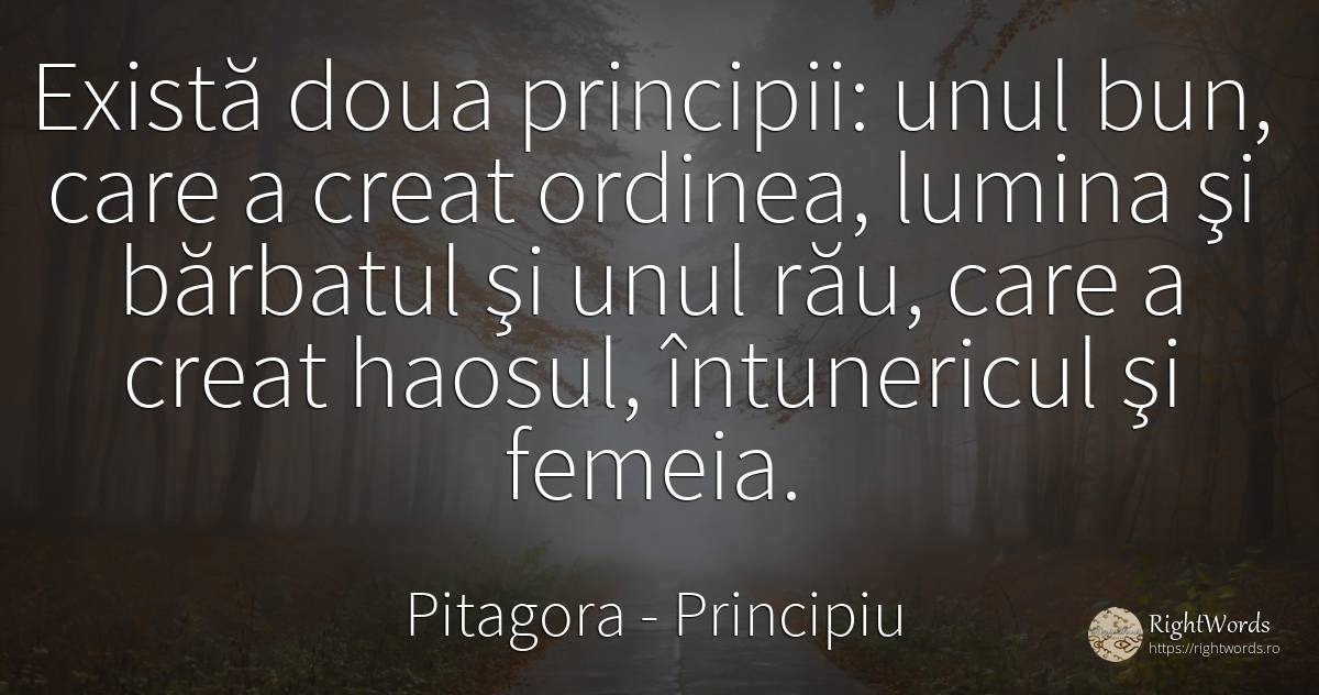 Există doua principii: unul bun, care a creat ordinea, ... - Pitagora (Pythagore), citat despre principiu